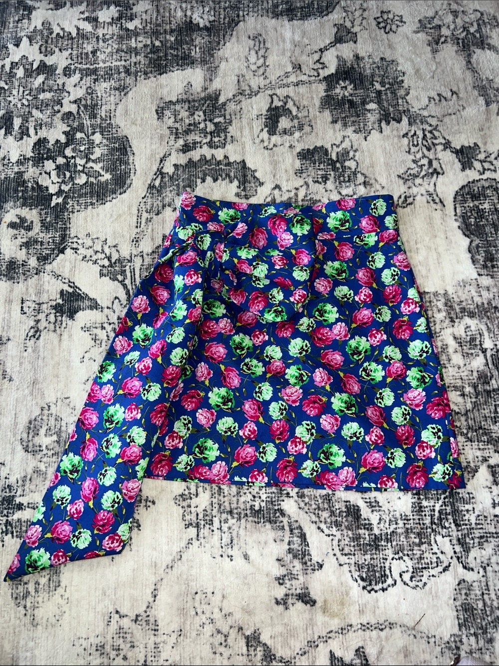 Zara Royal Blue Floral Mini Skirt with Pink & Green Roses